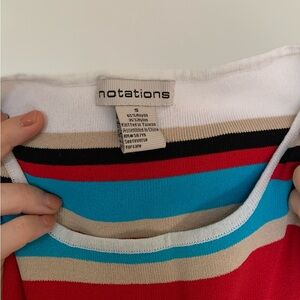 Vintage Bold Striped Short Sleeve Notations Small Blouse